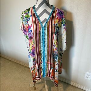 Johnny Was Multicolor Floral Silk Cover Up